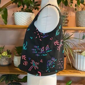 Vintage Black Tank Top with Colorful Patterns
